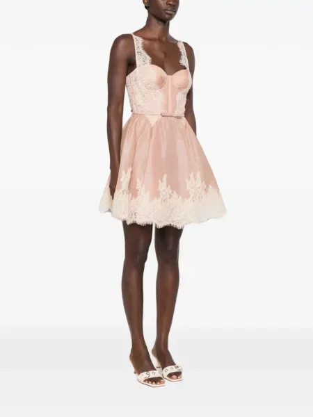 Cu centură rochie mini Zimmermann din dantelă roz