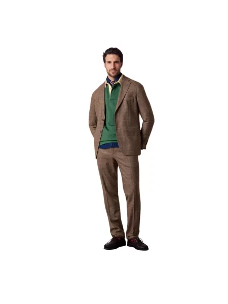 Lniany garnitur Brooks Brothers w kratę brązowy