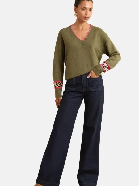 Love & roses Pulover / oliv / roz bej