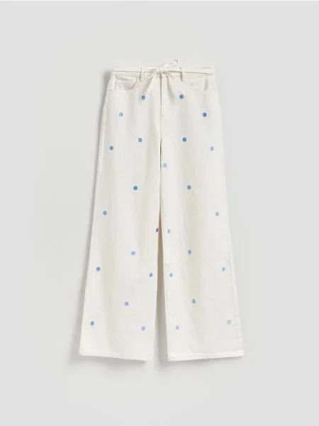 Reserved Джинси wide leg з вишивкою кремовий 