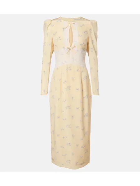 Rochie midi Alessandra Rich de mătase cu model floral galben