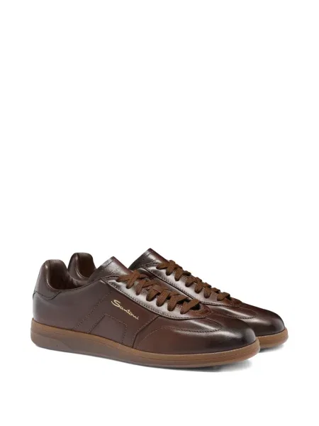 Δερμάτινα sneakers Santoni με κορδόνια καφέ
