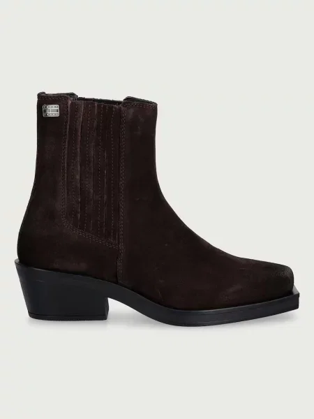 Tommy Jeans Škornji Tjw Suede Cowboy Boots Temno rjava