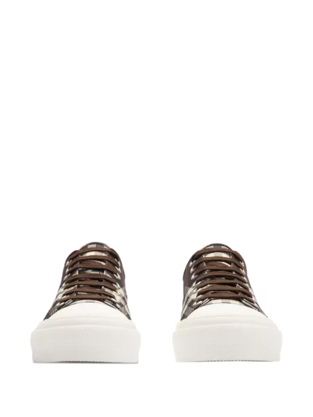 Sneakerși Burberry cu șireturi în carouri din dantelă maro