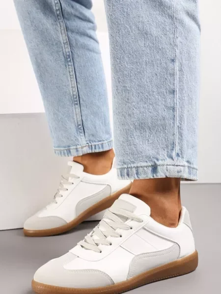 Sneakers Albi-Gri cu Cusături Decorative înainte de Glezne Redala alb