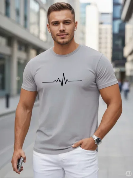 T-shirt z linią EKG Dstreet szary