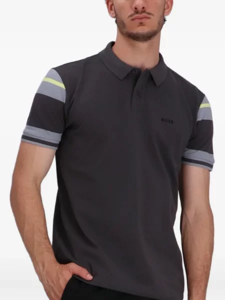 Tricou polo Boss cu dungi gri