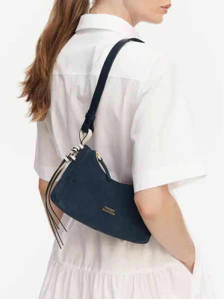 TOMMY HILFIGER Geantă de umăr albastru închis maro