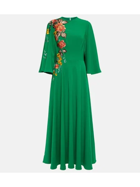 Haftowana sukienka midi Costarellos do kolan garniturowa zielona