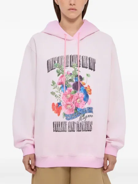 Hanorac cu glugă Msgm cu model floral cu imagine roz