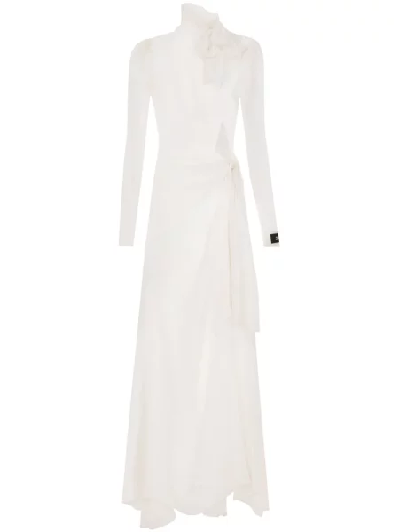 Rochie maxi Dolce & Gabbana de mătase transparente de costum alb