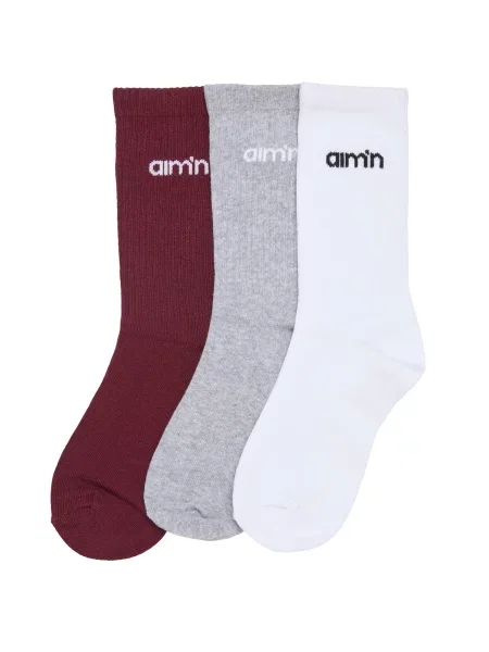 Aim'n Șosete gri deschis / roșu bordeaux alb