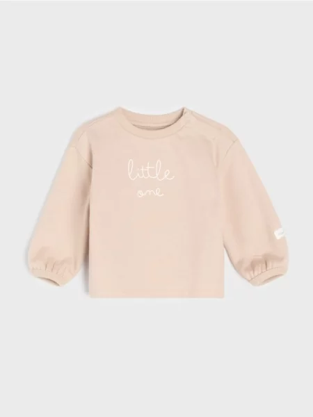 Sinsay mikina crewneck s potiskem béžová