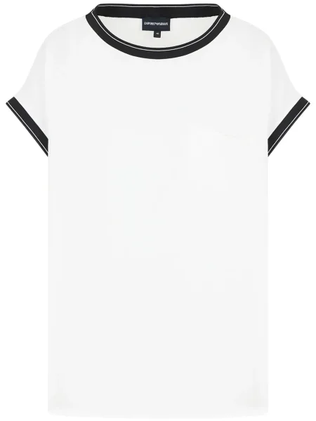 Bluză Emporio Armani din șifon scurtă alb