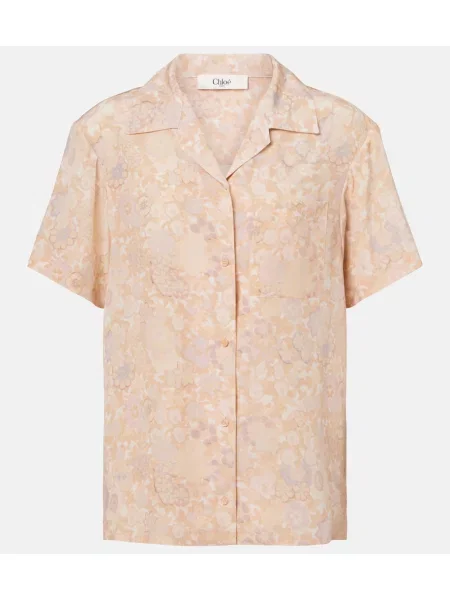 Cămașă Chloé de mătase cu model floral roz