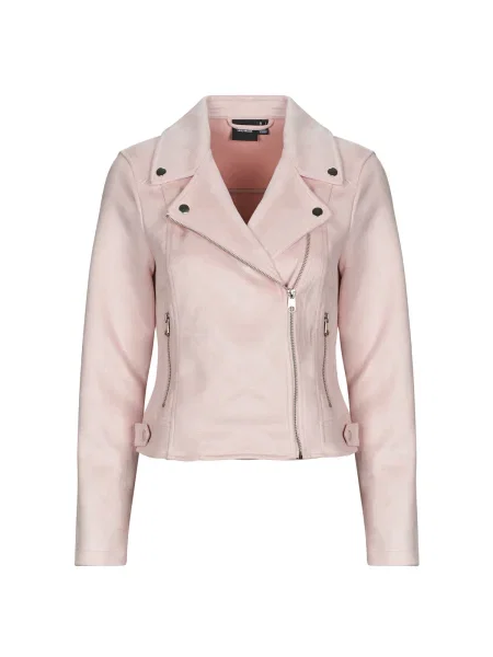 Geacă Vero Moda din piele de căprioară scurtă roz