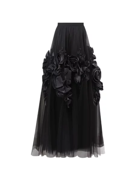 Fustă midi Gemy Maalouf cu model floral din tul cu aplicații negru