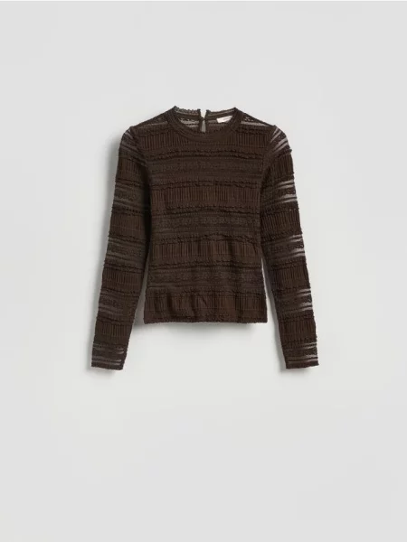 Reserved Koronkowy longsleeve ciemnobrązowy