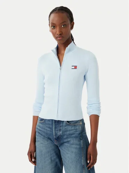 Tommy Jeans Pletena jopica Svetlo modra