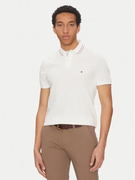 Tommy Hilfiger Tricou polo Placket Interest alb