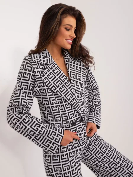 Sacou Fashionhunters cu imprimeu geometric negru