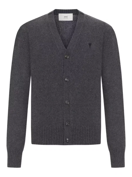 Kardigan Ami Paris z kaszmiru szary