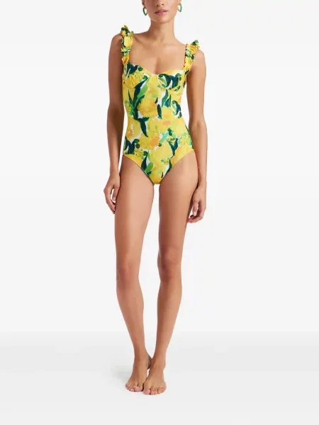 Costum de baie La Doublej cu model floral galben