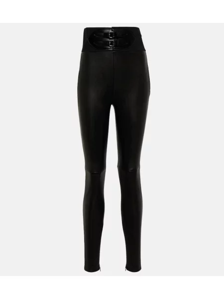 Legginsy Alaã¯a z wysoką talią skórzane czarne