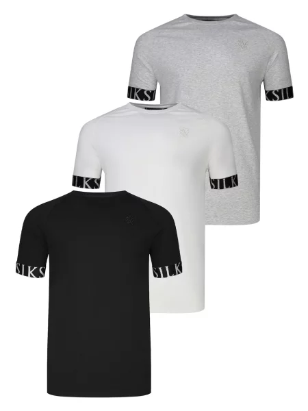 SikSilk Tričko Tech šedý melír / černá bílá