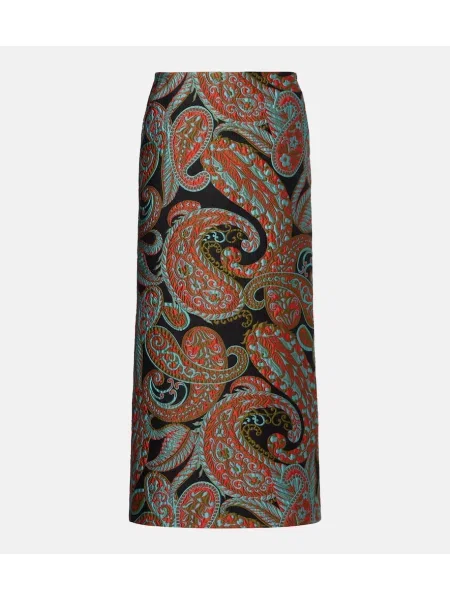 Fustă midi Etro cu model paisley din jacard până la genunchi
