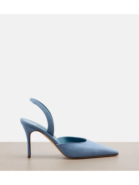 Pantofi cu toc Manolo Blahnik din piele de căprioară slingback albastru