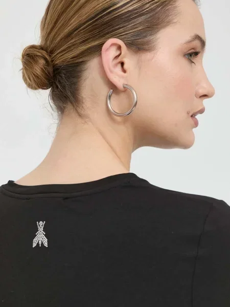 Krótka koszulka Patrizia Pepe z krótkim rękawem z kamieniami czarna