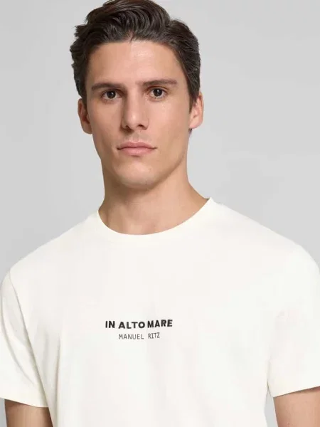 T-shirt z prążkowanym okrągłym dekoltem Manuel Ritz biała