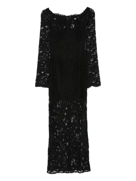 Rochie maxi Manuri cu decolteu barcă din dantelă de costum negru