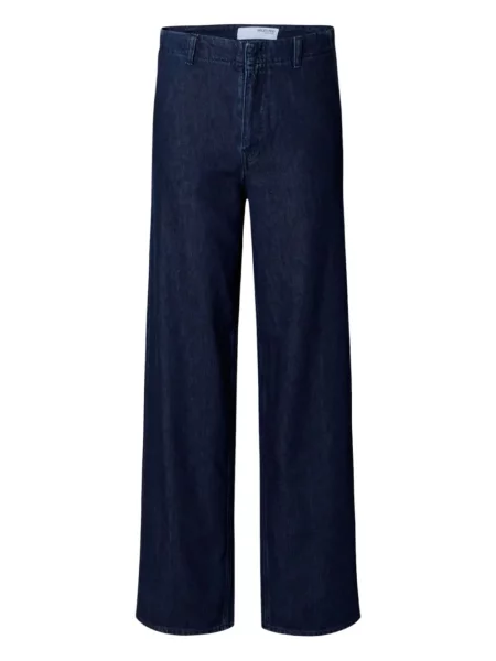 Blugi Selected cu talie înaltă albastru