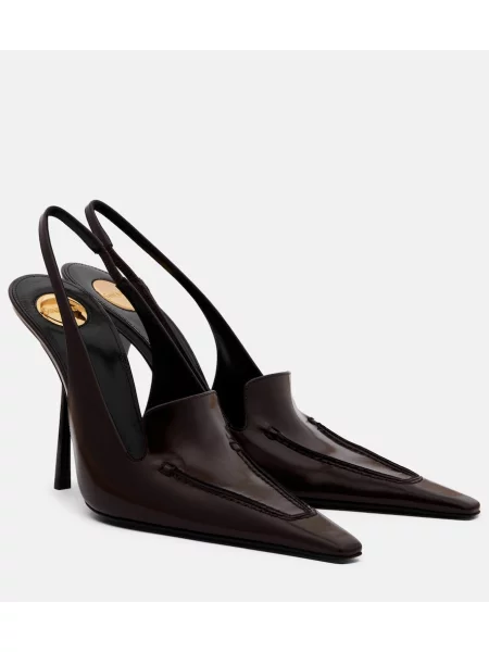 Pantofi cu toc Saint Laurent din piele slingback maro