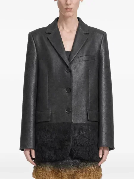Sacou Miu Miu din piele de oaie negru