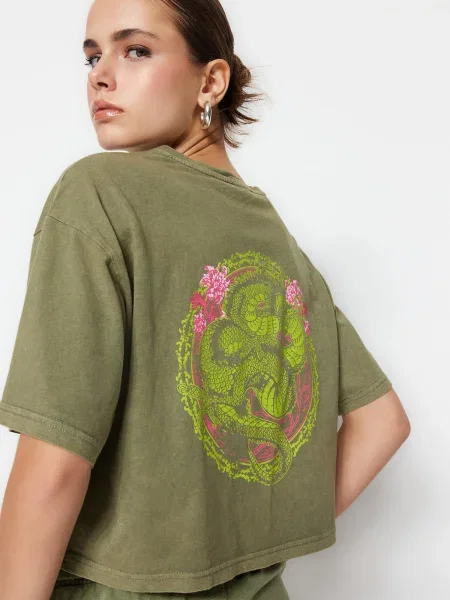 Tricou Trendyol tricotate cu imagine cu decolteu rotund