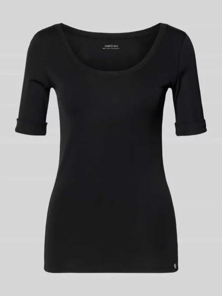 T-shirt z zakładką na rękawach i okrągłym dekoltem Marc Cain czarna