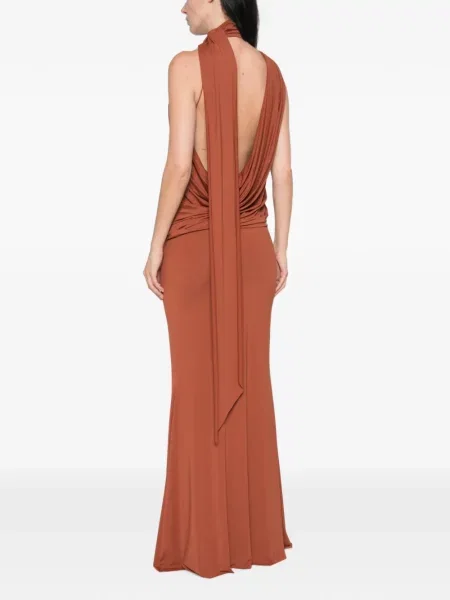 Rochie maxi De La Vali din jerseu drapată maro