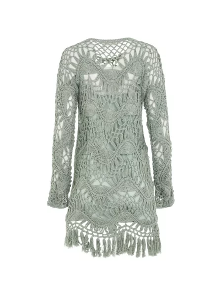 Rochie mini Chloé cu franjuri tricotate verde