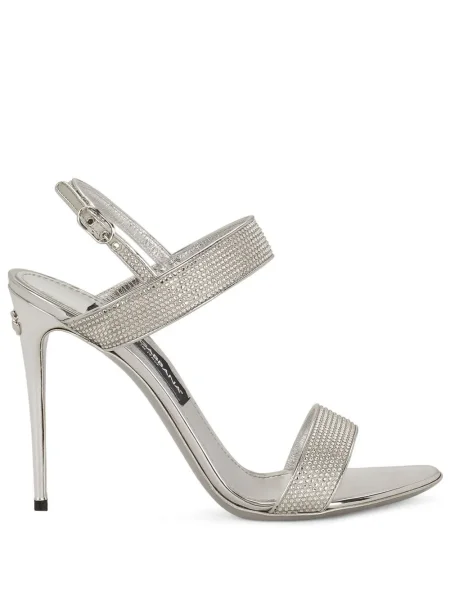 Sandale Dolce & Gabbana slingback de cristal argintiu