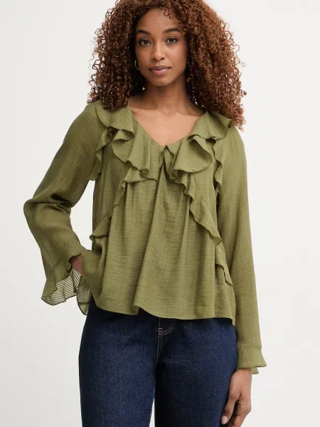 Pedro del Hierro bluză cu volane pentru femei din vâscoză verde