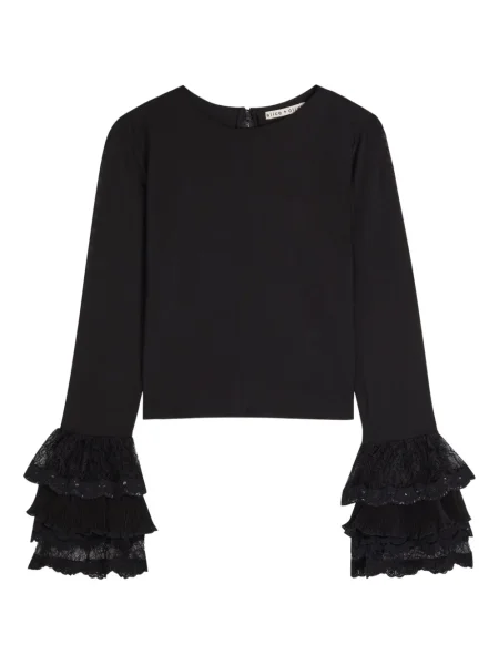 Блуза Alice + Olivia с волани с дантела черно