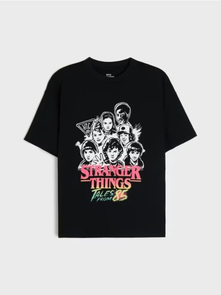 Sinsay oversize tričko s potiskem Stranger Things černá