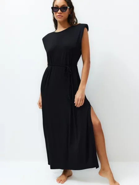 Rochie maxi Trendyol tricotate cu legături negru