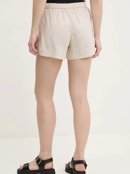 Lněné kraťasy Abercrombie & Fitch hladké high waist béžová