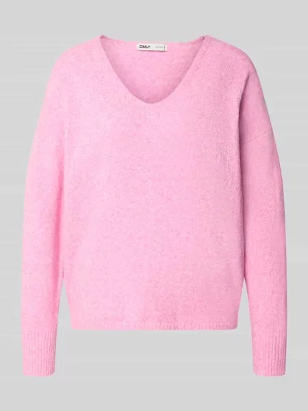 Sweter o kroju relaxed fit z dekoltem w serek Only różowy