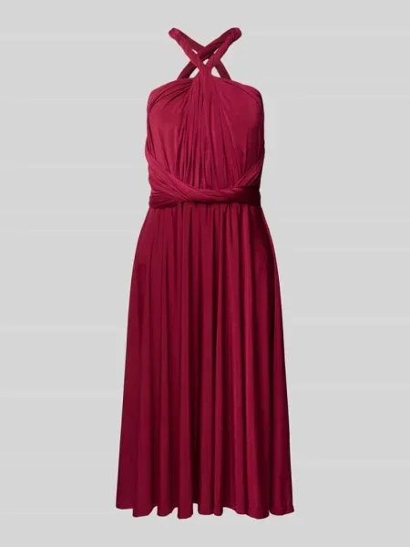 Sukienka koktajlowa do kolan z głębokim dekoltem w serek Rose Avenue bordowa