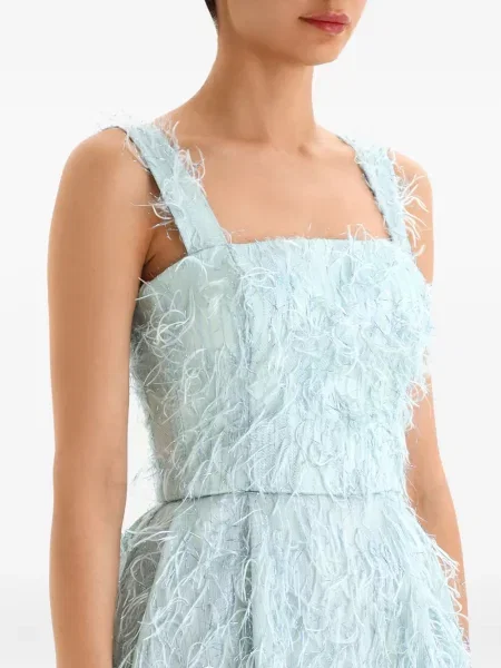 Rochie midi Post Meridiem cu pene până la genunchi de costum albastru